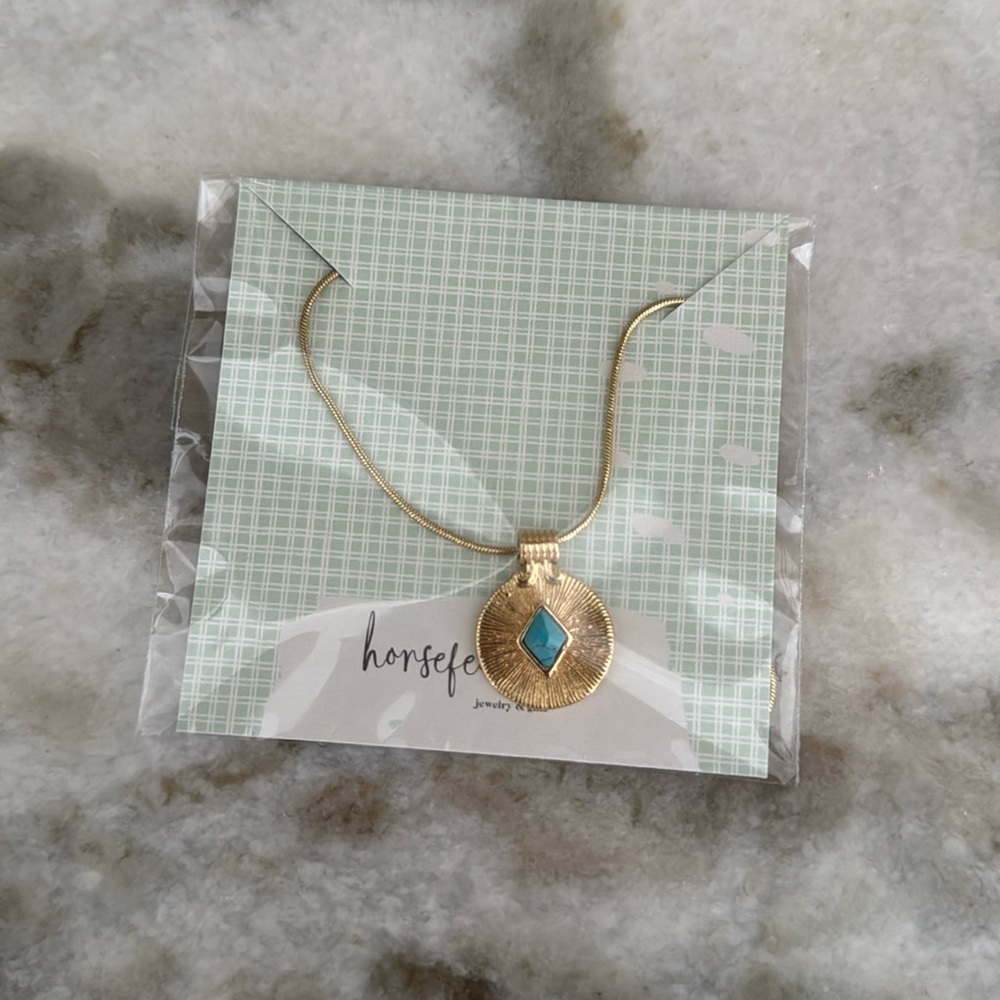 Horsefeathers Gifts Gold & Turquoise necklace